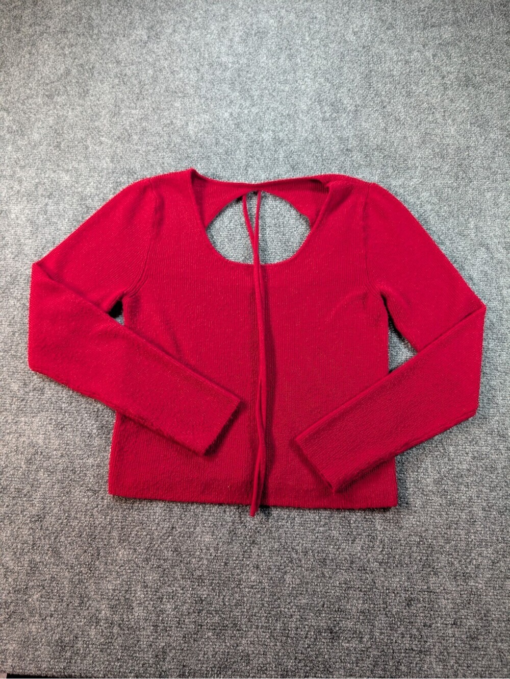 Anthropologie Women's Medium Red Knit Long Sleeve Sweater Back Tie Ribbed Fall